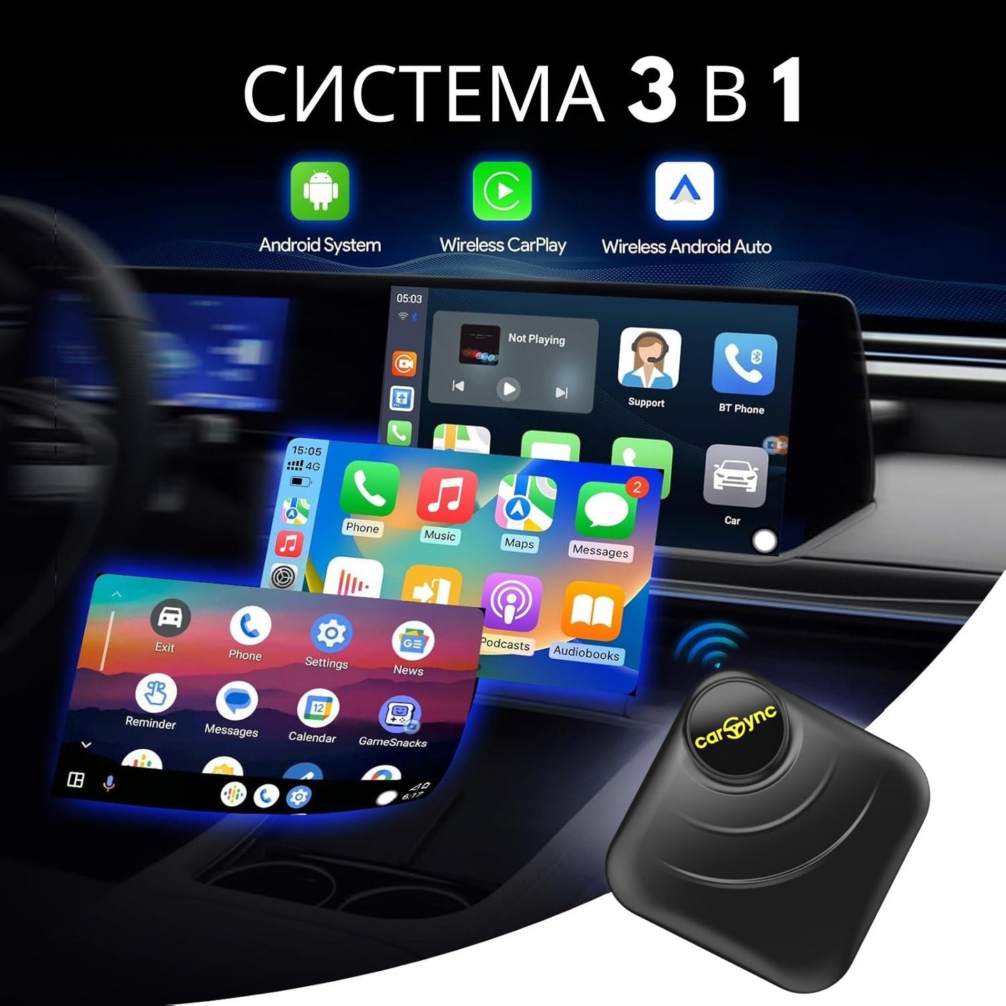 Carsync BOX – Android 14.0 система + GPS + SIM &amp; SD слот + Безжичен CarPlay/Android Auto 